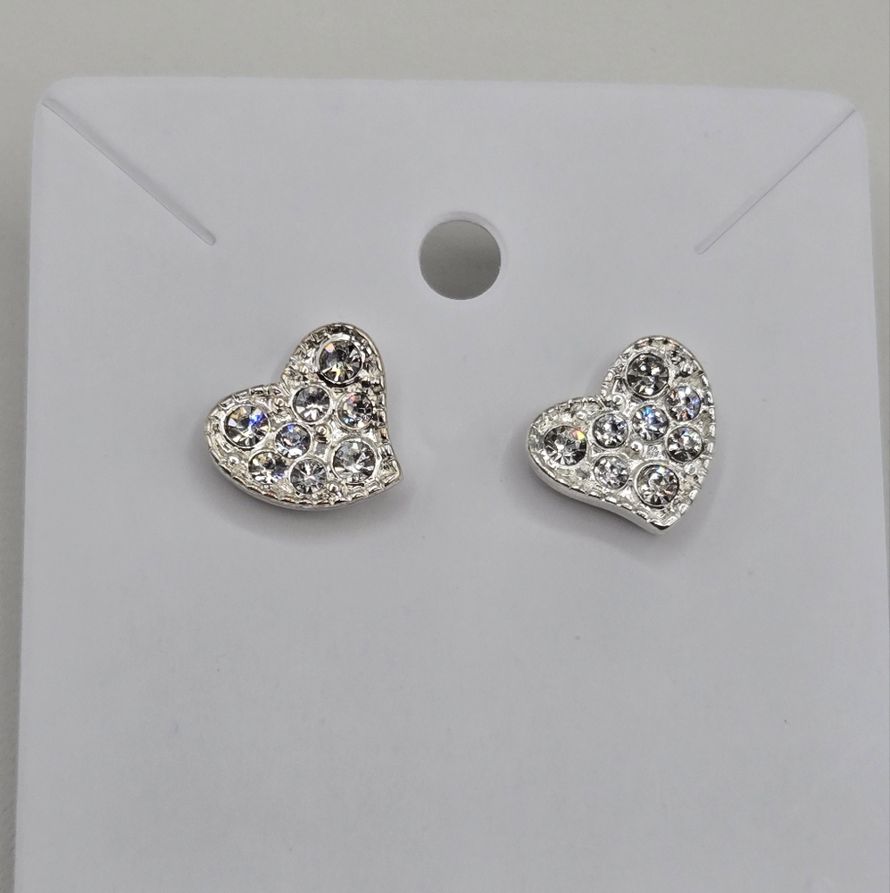 Heart Stud Earrings Made with Swarovski Crystals Silver Overlay NWOT - Picture 3 of 5